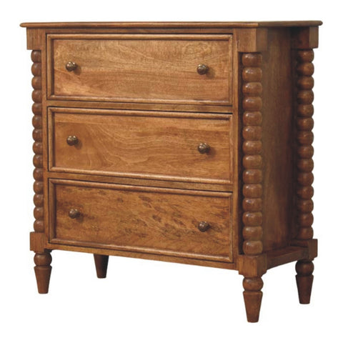 Amber Oak Mango Wood 3-Drawer Chest