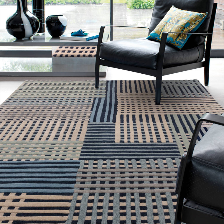 A basketweave surface — Geometric Wool Living Room Rug — Hand Tufted, Modern, Aspect