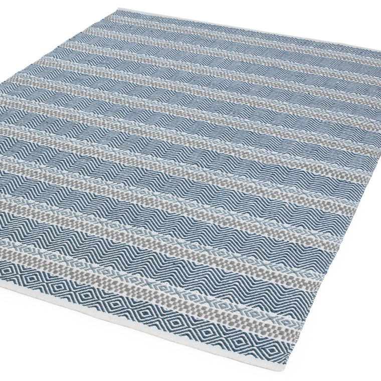 Hand woven in India — Stripe Polyester Living Room Rug — Indoor Outdoor, Flatweave, Hand Woven, Boardwalk