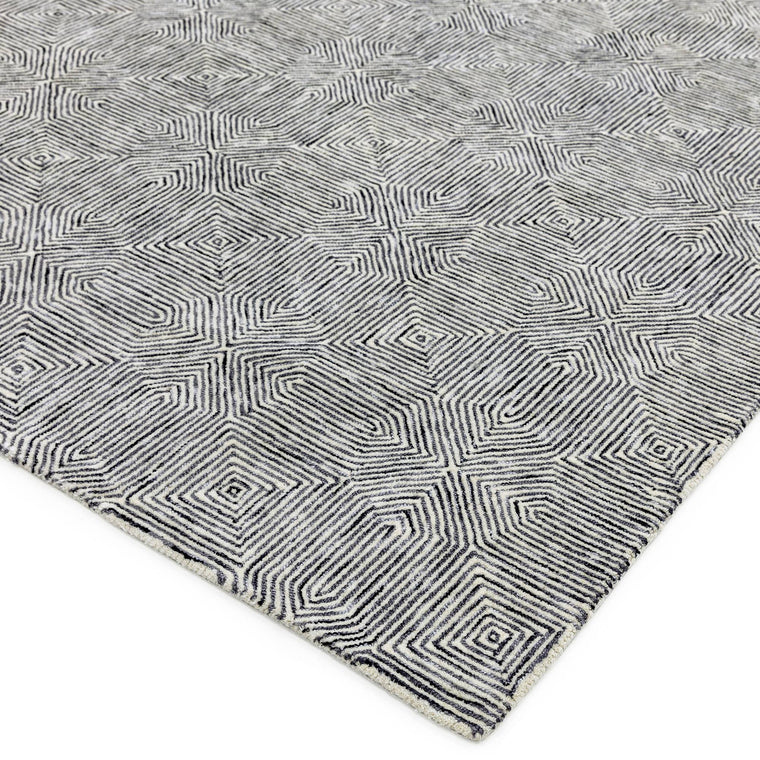 A woven cotton backing — Geometric Wool Living Room Rug — High-Low Pile, Hand Tufted, Modern, Camden