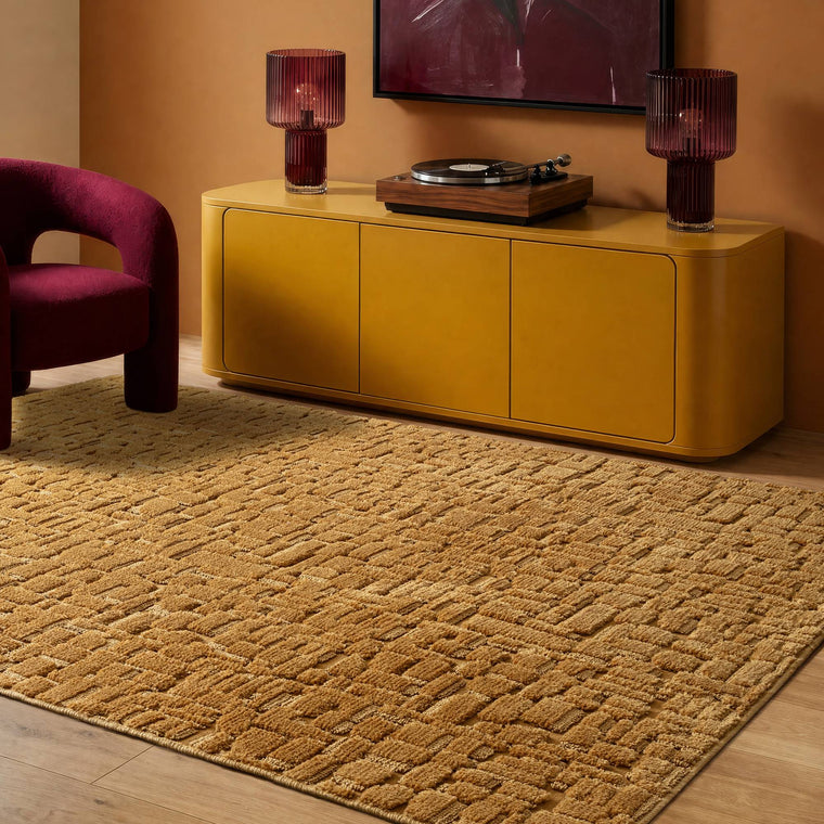 Cut and looped in one weave — Abstract Polyester Living Room Rug — High-Low Pile, Texture, Casa