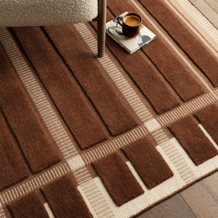 High-low pile, 10 mm — Check Wool Living Room Rug — High-Low Pile, Hand Tufted, Modern, Fable