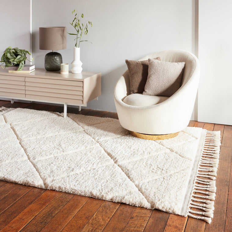 A dense tufted pile — Berber Polyester Living Room Rug — Boho, Fes