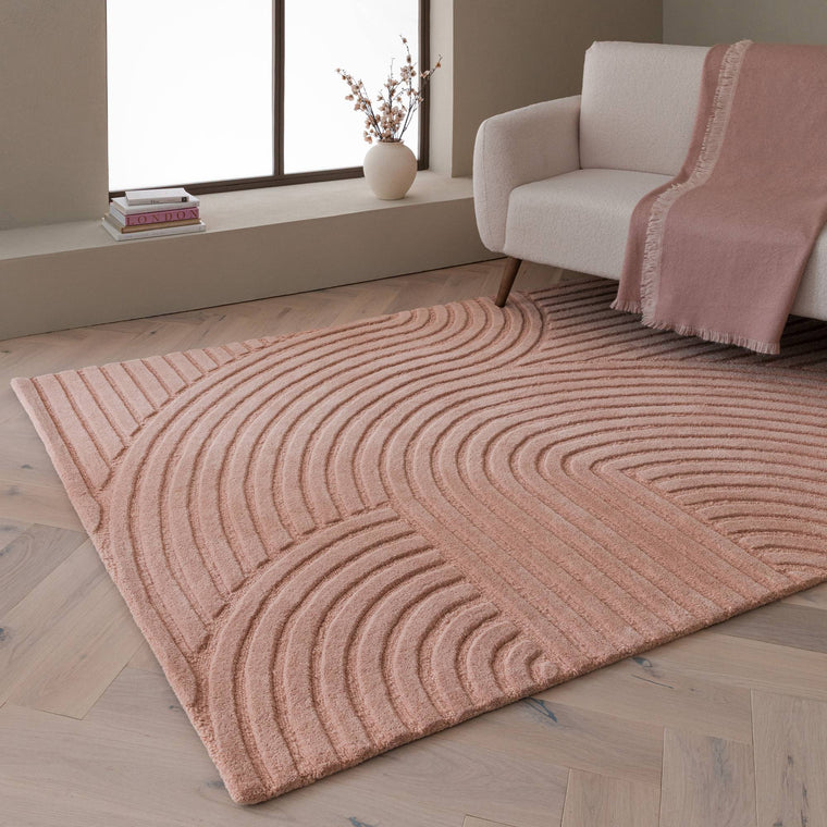 Woven in pure wool — Geometric Wool Living Room Rug — High-Low Pile, Hand Tufted, Hague