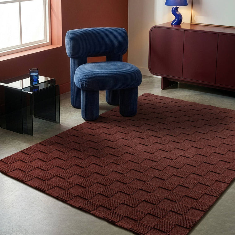 Woven in pure wool — Check Wool Living Room Rug — Loop Pile, Hand Woven, Mercer