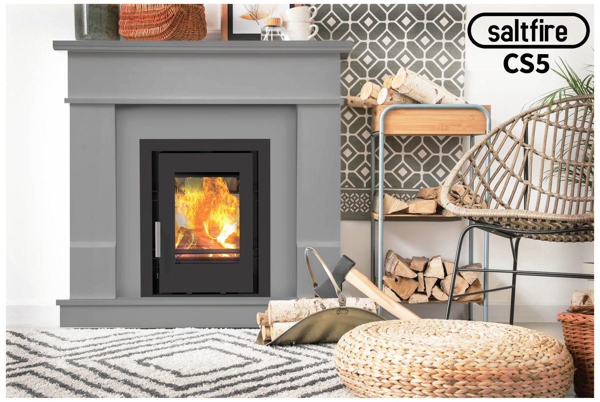 5kW Inset Wood Burning Stove — Saltfire CS5 Inset Multi-Fuel Log Burner, DEFRA Exempt