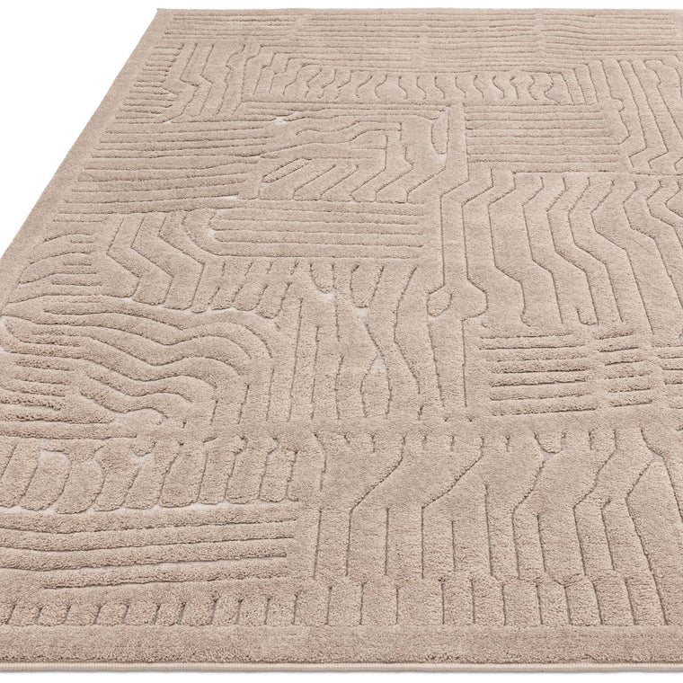 Machine woven in Turkey — Geometric Polyester Living Room Rug — High-Low Pile, Modern, Valley