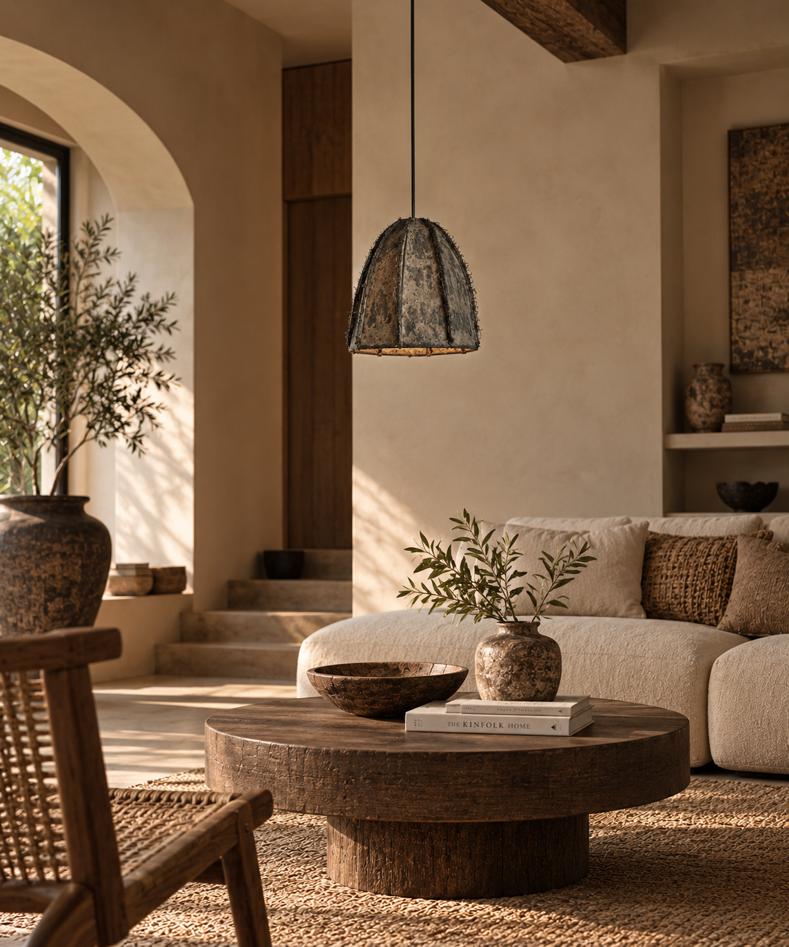 Paper Mache and Jute Hanging Lamp