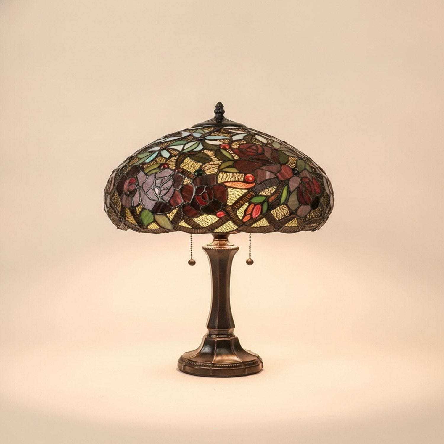 24" Dark Brown Metal Two Light Candlestick Table Lamp With Red Dome Shade - hero