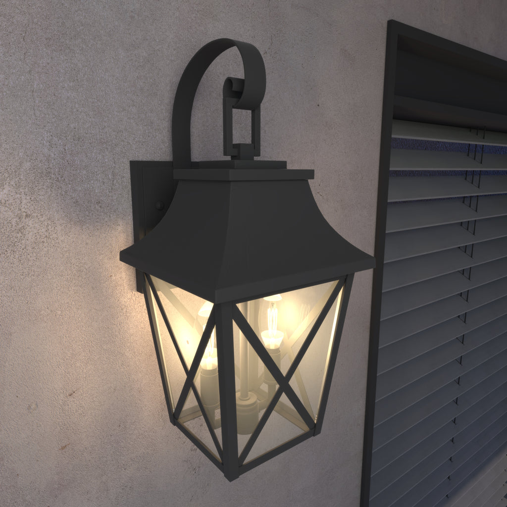 Black Outdoor Wall Lantern 2-Light Light Fixture