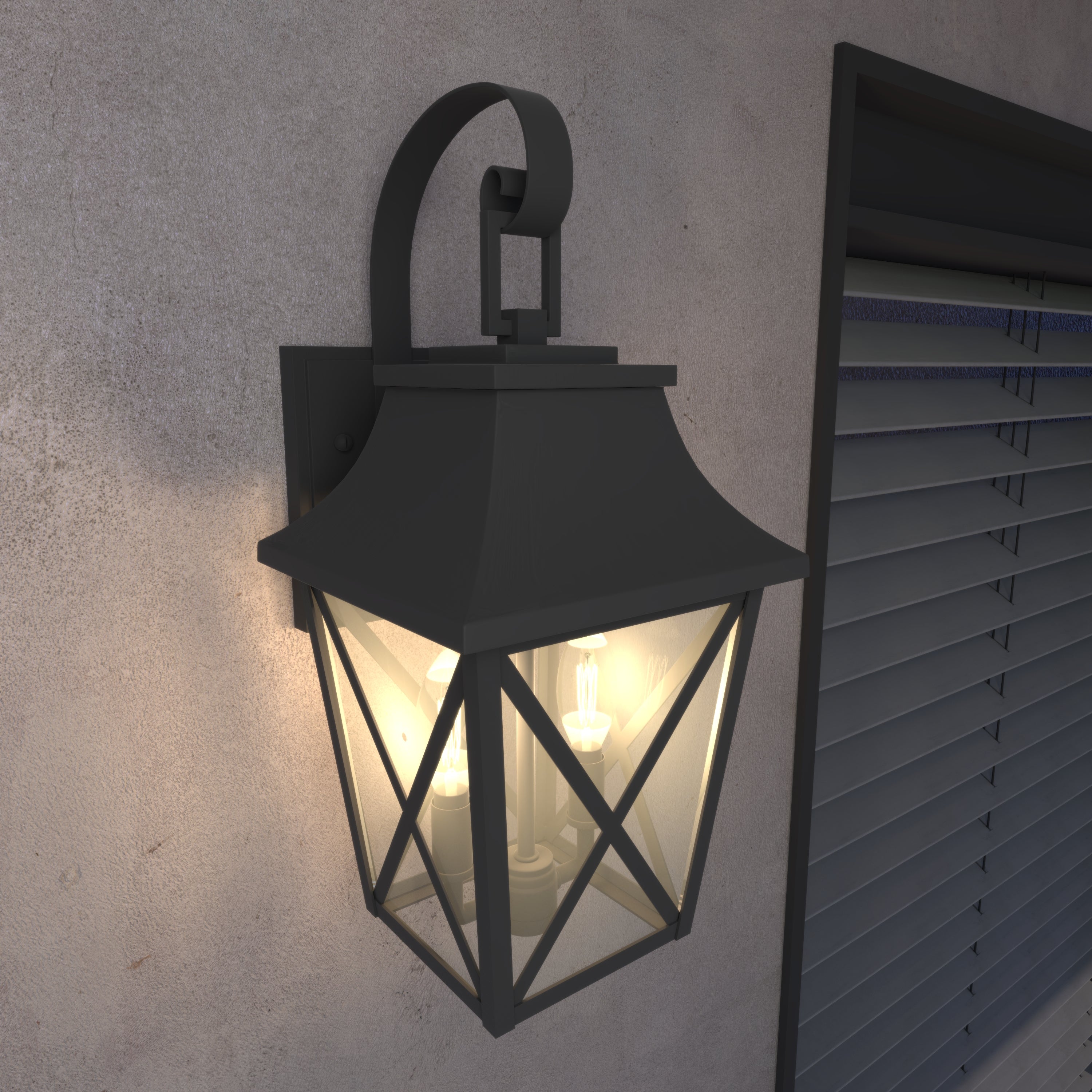 Black Outdoor Wall Lantern 2-Light Light Fixture