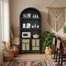 Tall Arched Rattan Pantry Cabinet, Adjustable Shelves, 70", Black