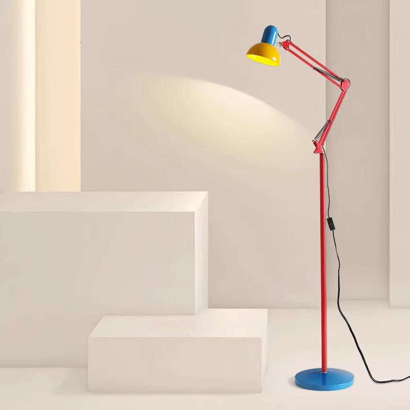 Compact Iron Floor Lamp with Hemispherical Lampshade
