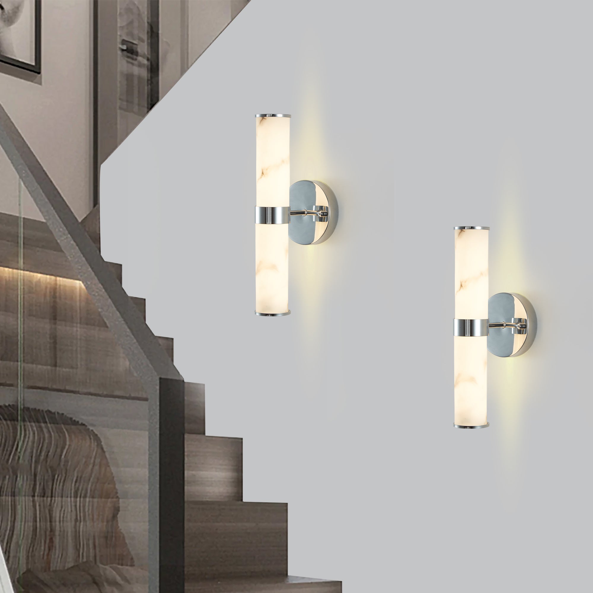 Resin Imitation Marble and Chrome Wall Sconce Light Fixture