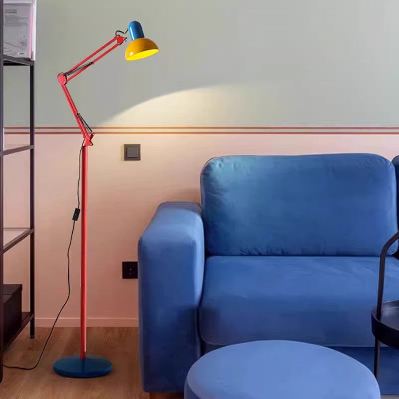 Compact Iron Floor Lamp with Hemispherical Lampshade