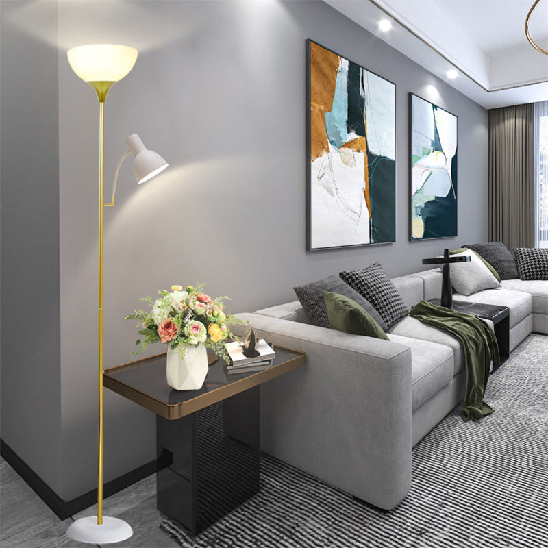 Minimalist Iron Floor Lamp with Two Light Sources in Black or Gold