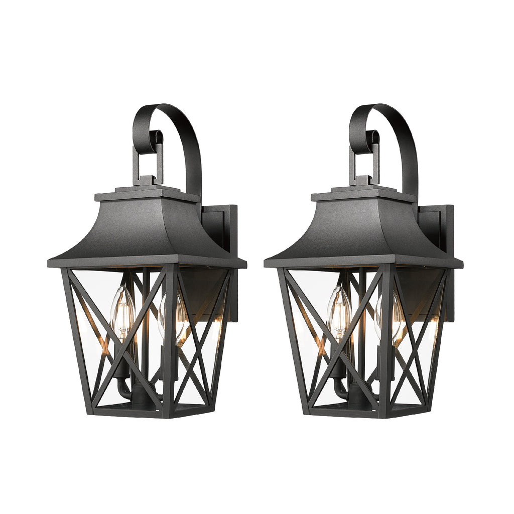 Black Outdoor Wall Lantern 2-Light Light Fixture