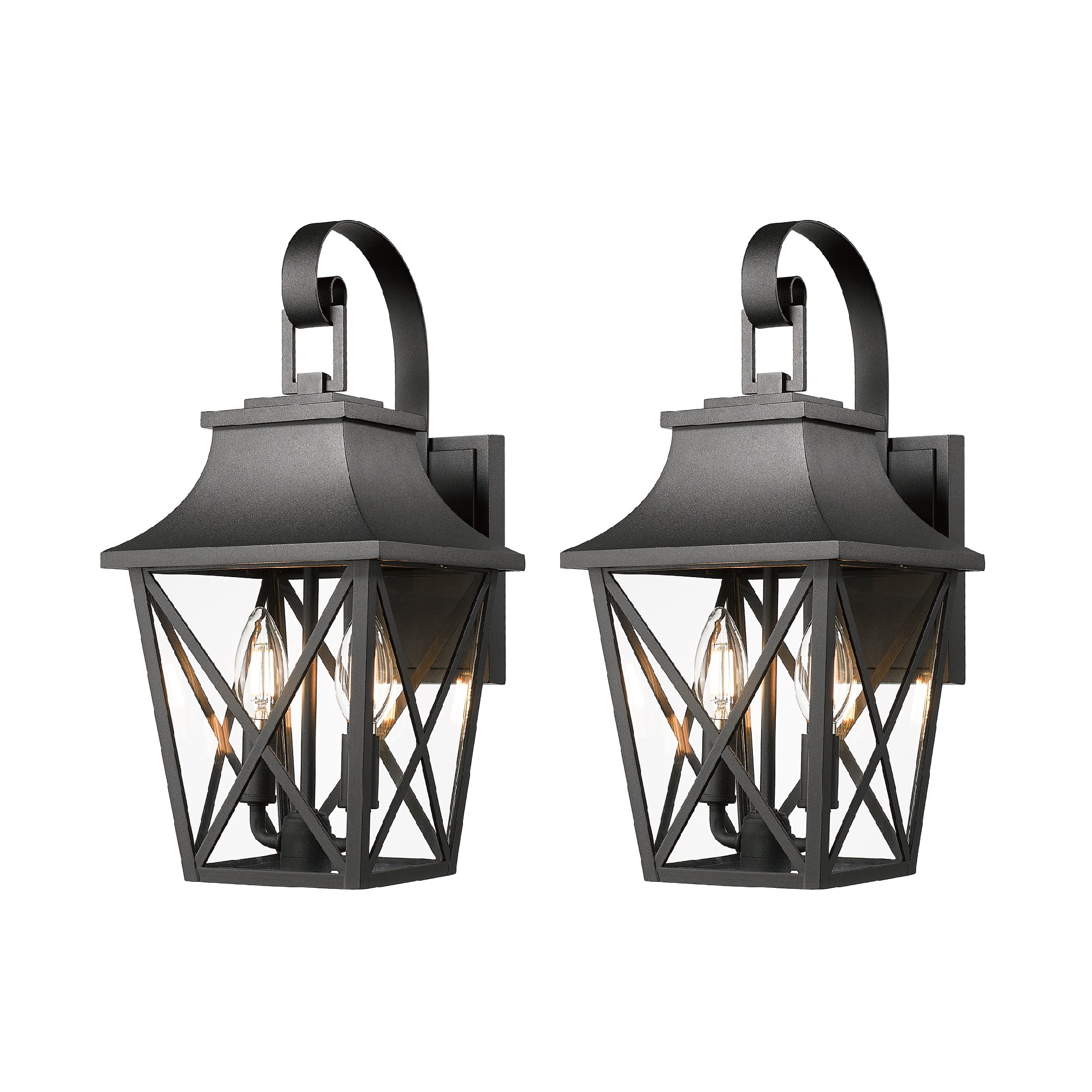 Black Outdoor Wall Lantern 2-Light Light Fixture
