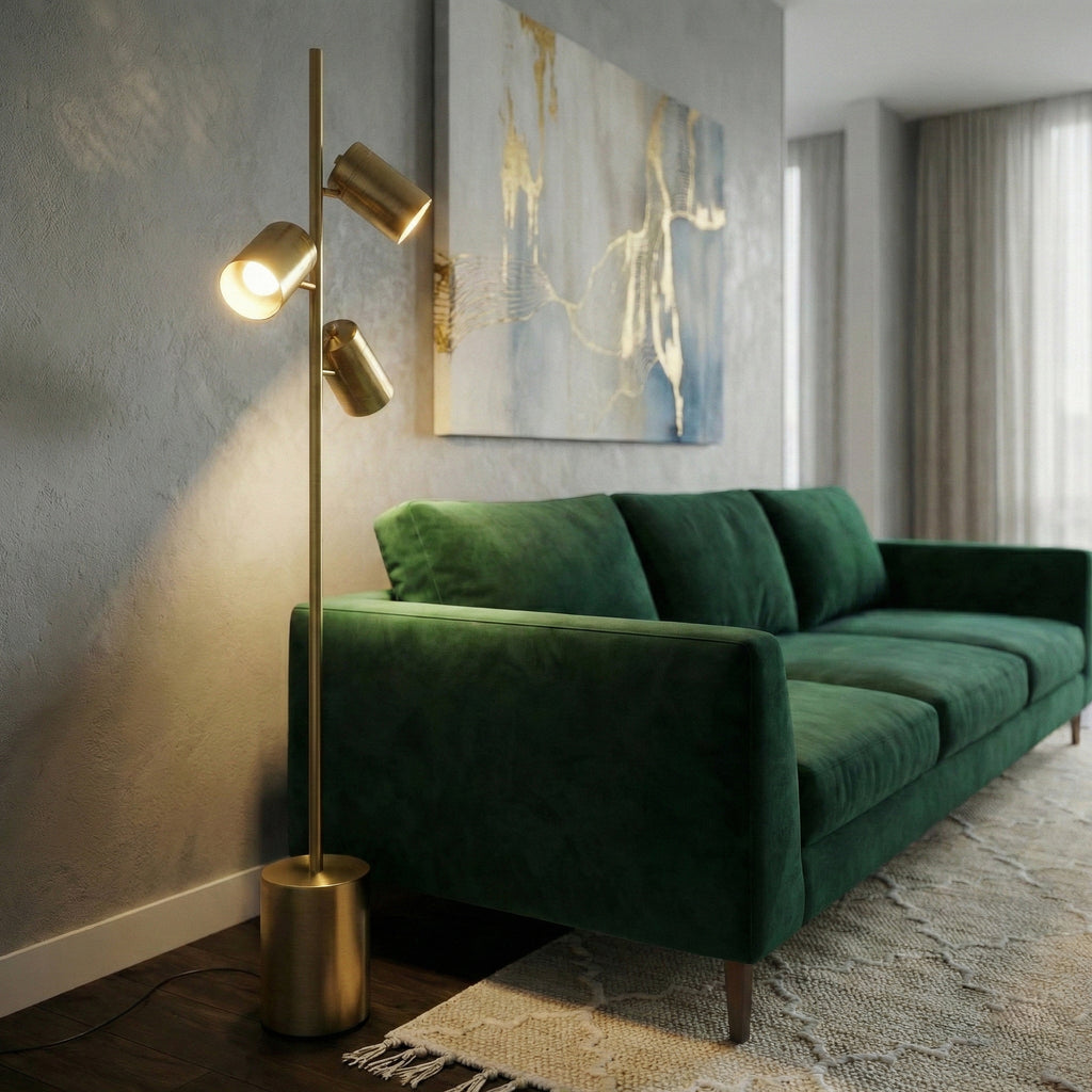 Harmony Brassed Gold Floor Lamp with Rotary Switch Triple