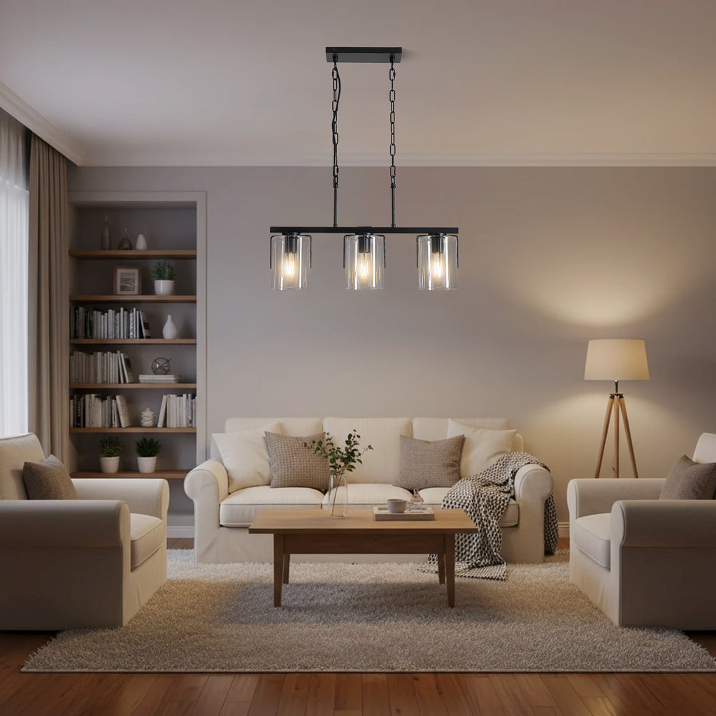 3-Light Matte Black Linear Pendant Light Chandelier