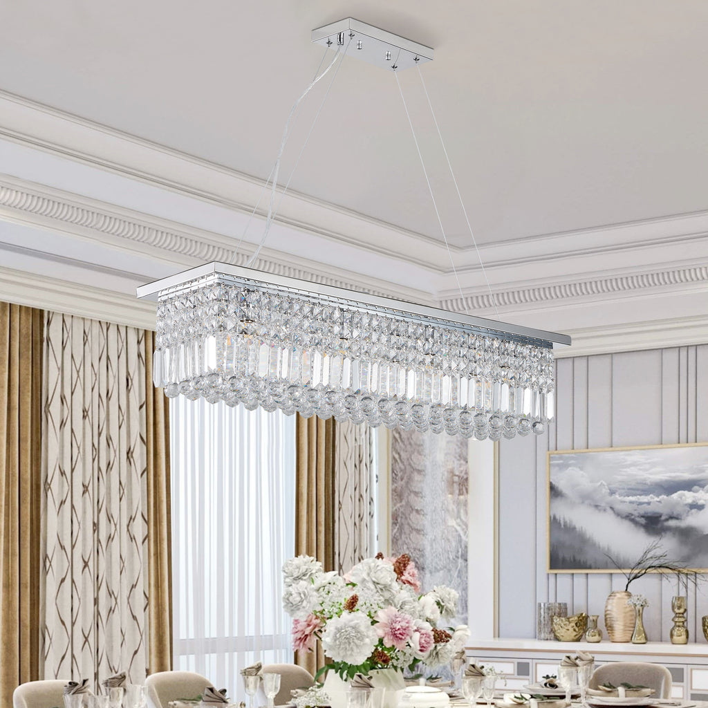 Modern Crystal Chandelier for Dining Room 8-Light White