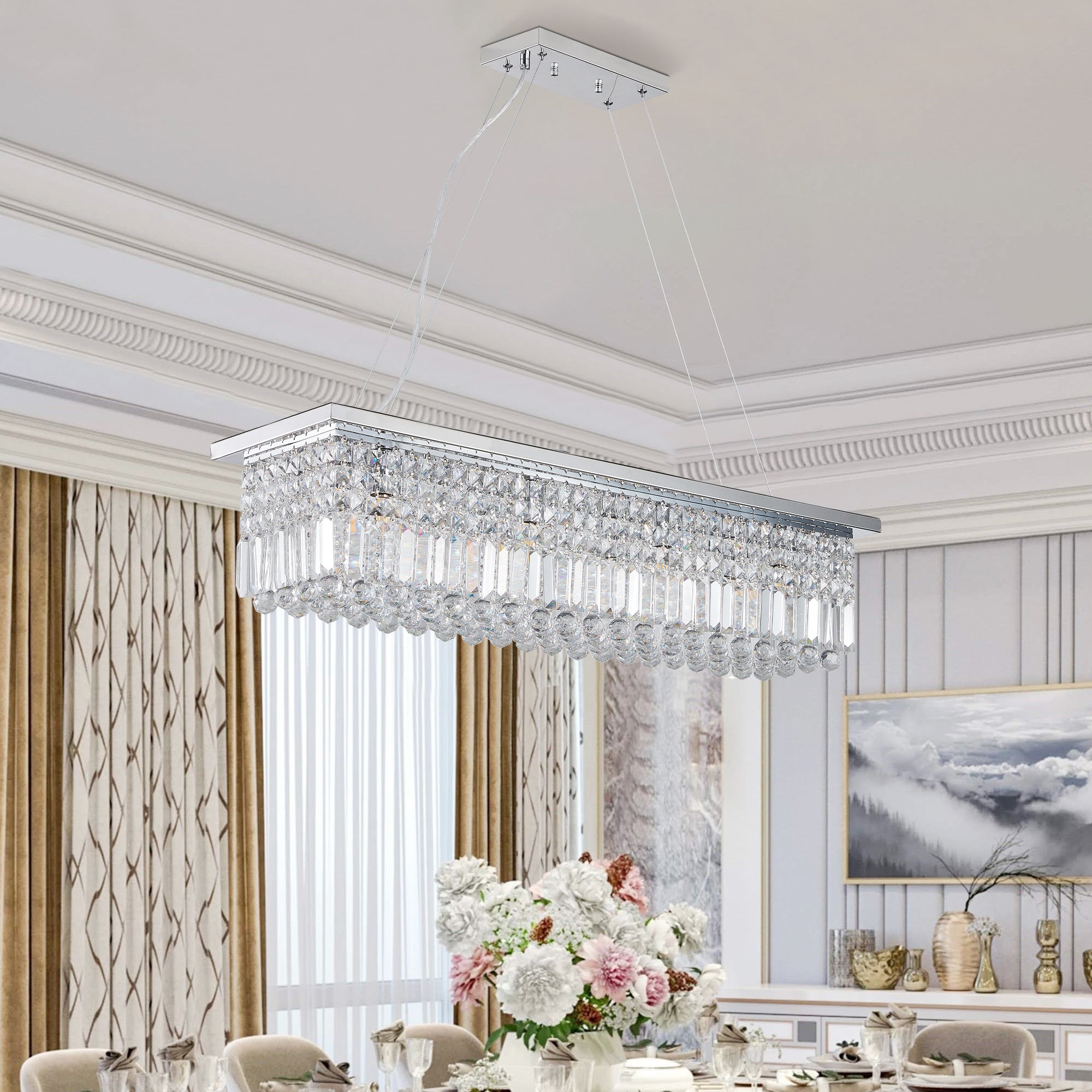 Modern Crystal Chandelier for Dining Room 8-Light White
