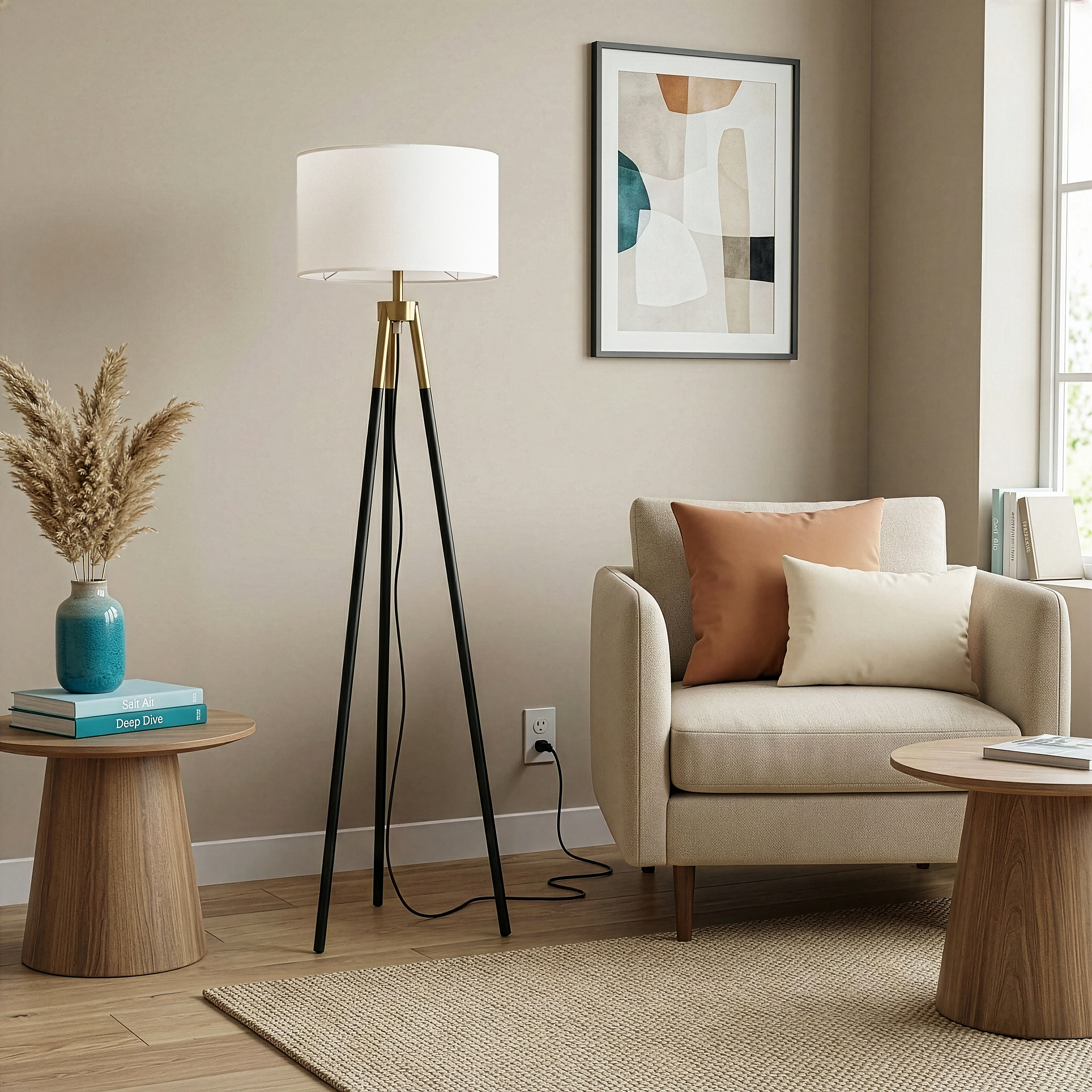 Sway Brassed Gold Floor Lamp with On/Off Switch Triple