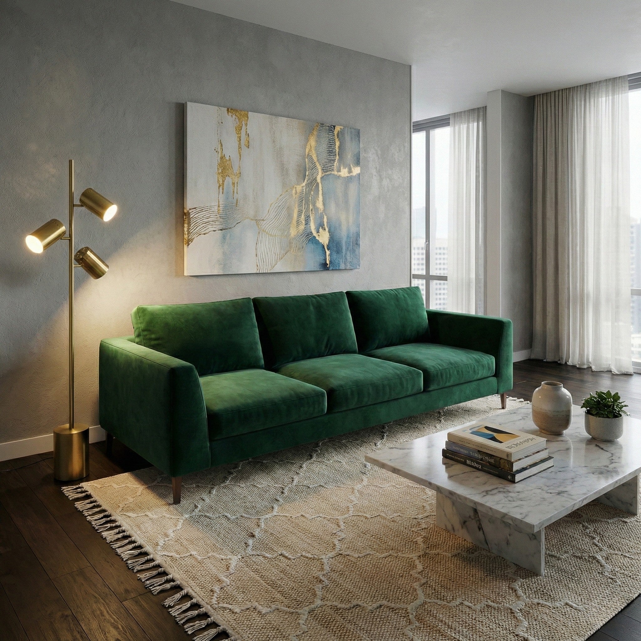 Harmony Brassed Gold Floor Lamp with Rotary Switch Triple