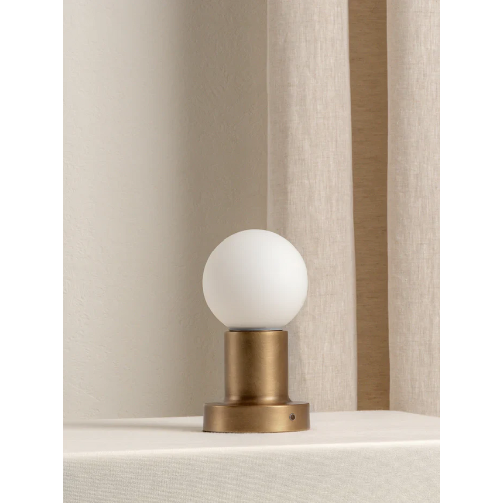 Porta - Aged Brass and Opal Table Lamp, Rechargeable