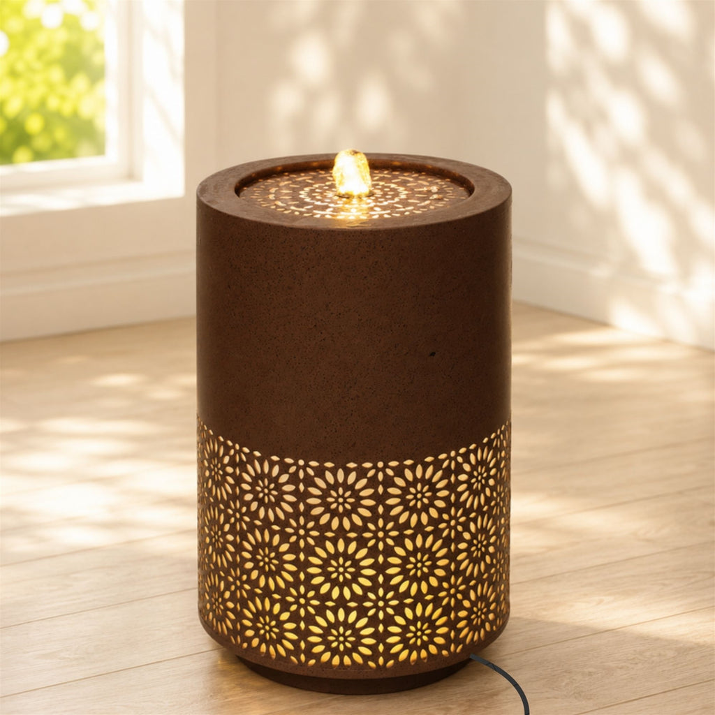 Illuminated Cut-Out Metal Round Fountain 21"H