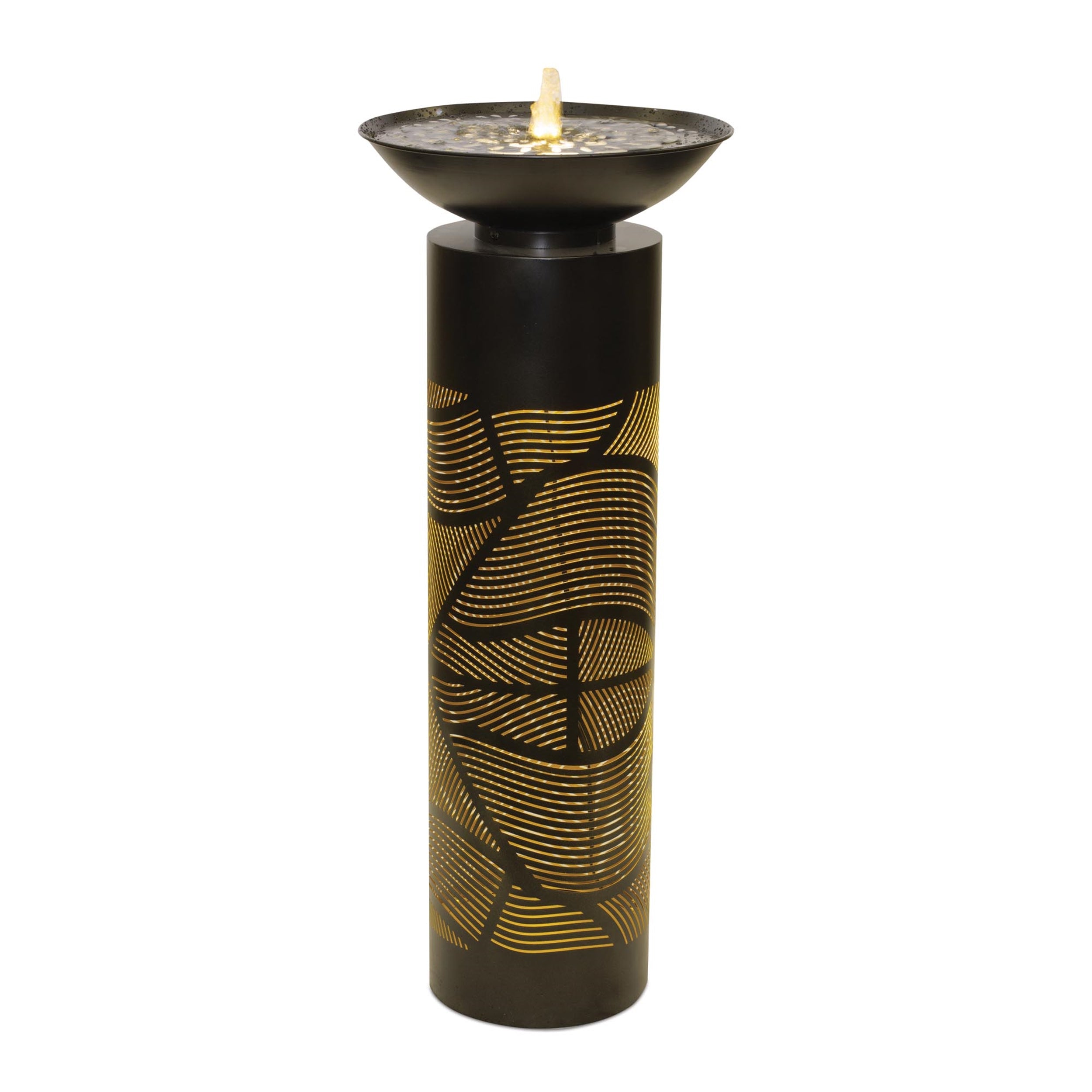 Illuminated Cut-Out Metal Leaf Pattern Fountain 36"H