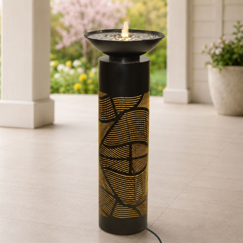 Illuminated Cut-Out Metal Leaf Pattern Fountain 36"H