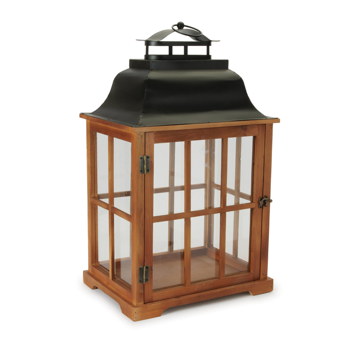 Rustic Wood and Iron Framed Glass Lantern (Set of 2)