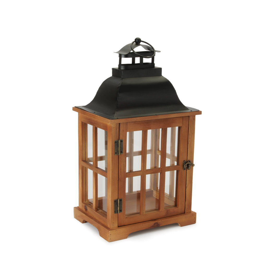 Rustic Wood and Iron Framed Glass Lantern (Set of 2)