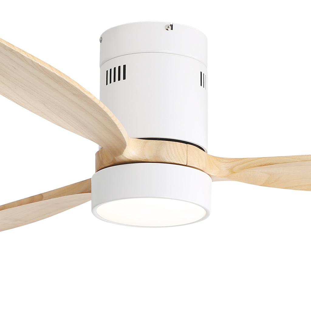 52 Inch Flush Mount Ceiling Fan DC 3 Solid Wood Fan Blade