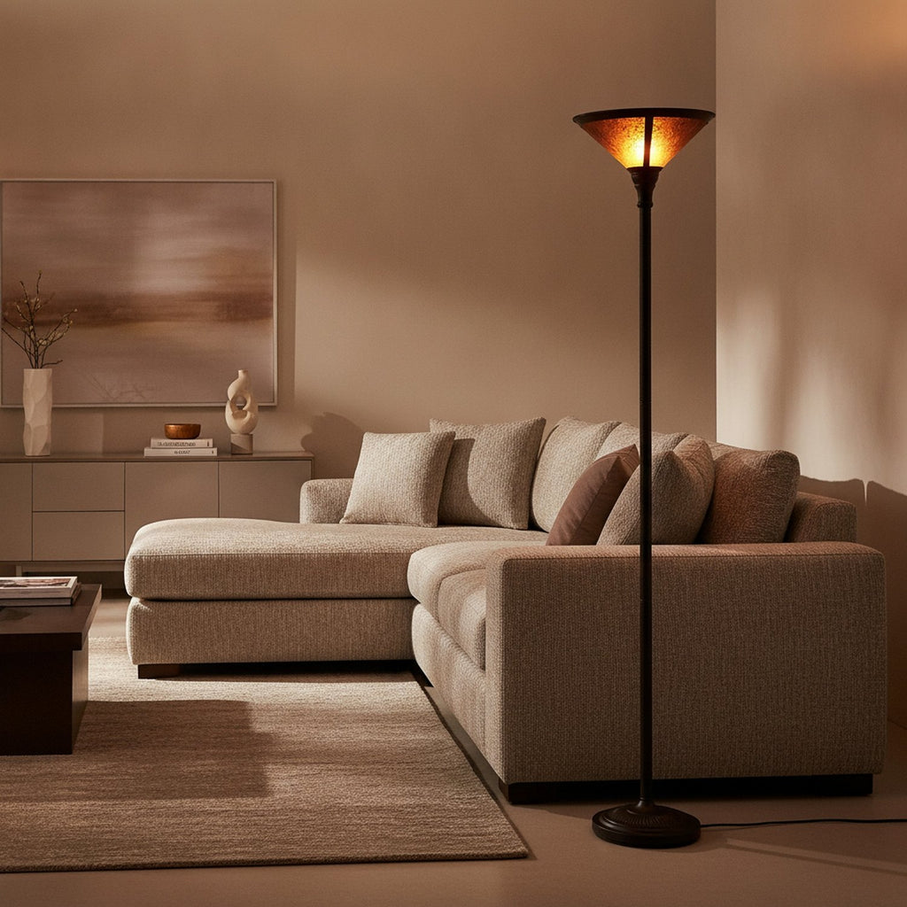 71" Rusted Torchiere Floor Lamp With Brown Dome Shade - L1