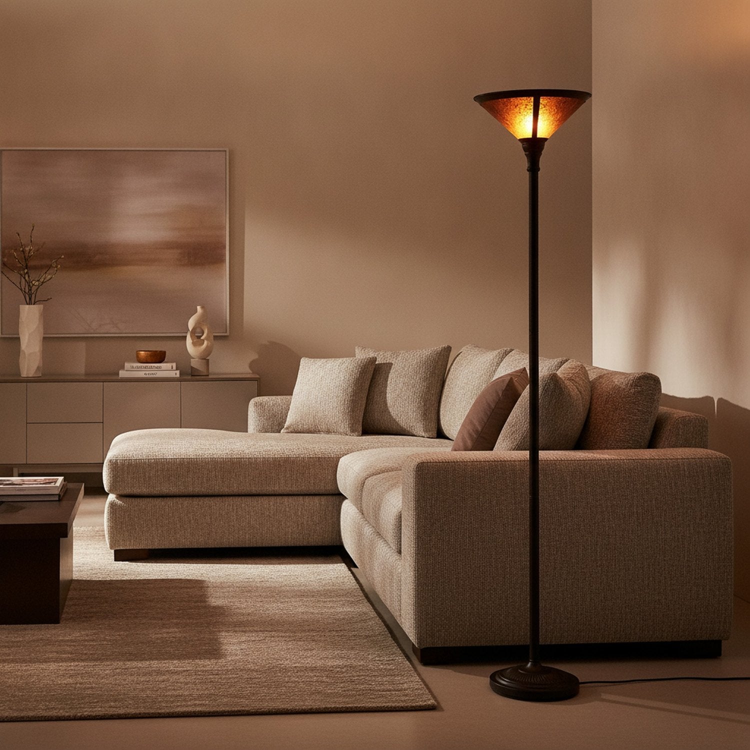 71" Rusted Torchiere Floor Lamp With Brown Dome Shade - L1