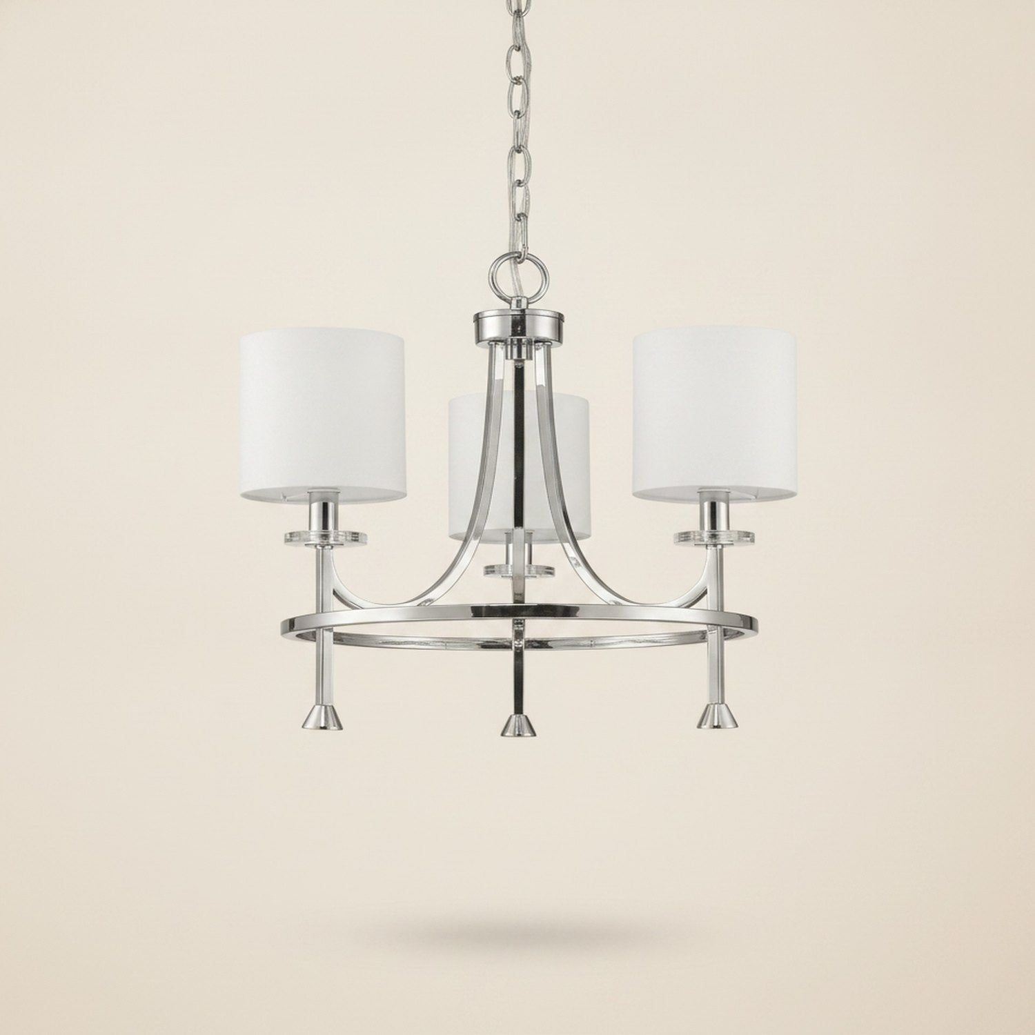Silver Candle Style Three Light Metal Dimmable Chandelier With White Shades - hero