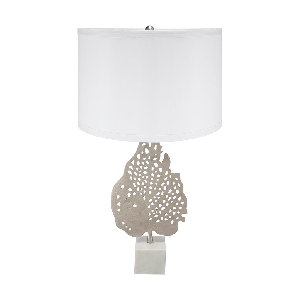 D15x29.3" White and Silver Leaf Table Lamp with Drum Shade