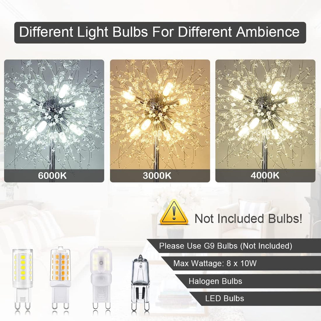 Modern Crystal Floor Lamp, 32 Firework Harnesses, Chrome