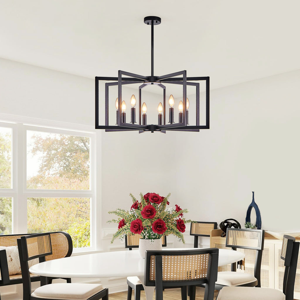 27" Modern Black Geometric 8-Light Chandelier