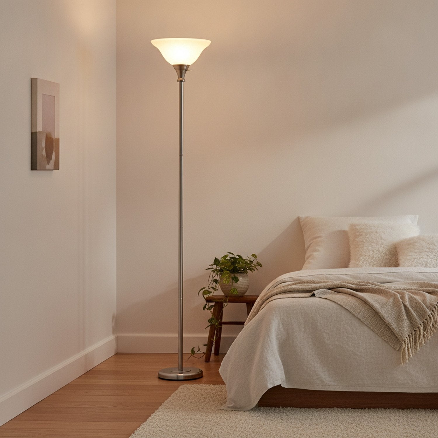 71" Nickel Torchiere Floor Lamp With Clear Frosted Glass Dome Shade - L3