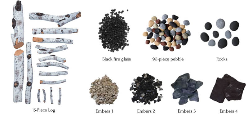 Amantii BIRCH - 15 Piece Deluxe Media — 15 logs, stones, pebbles & embers