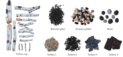 Amantii BIRCH - 15 Piece Deluxe Media — 15 logs, stones, pebbles & embers