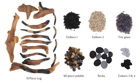 Amantii DRIFTWOOD - 15 Piece Deluxe Media — 15 logs, stones, pebbles & embers
