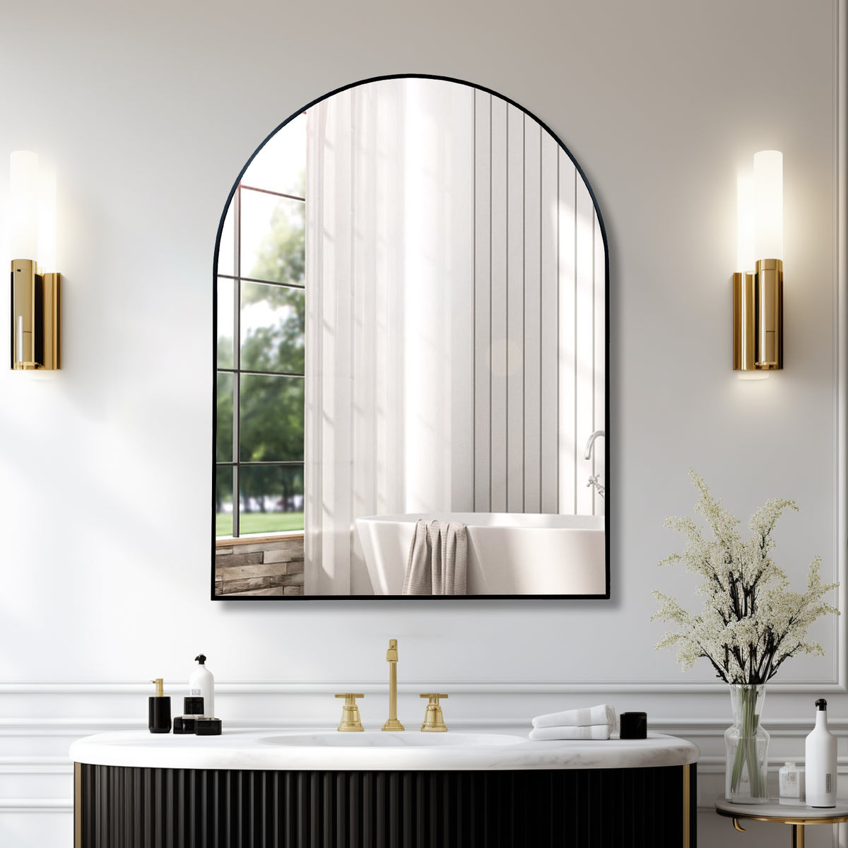 Arley Arched Bathroom Mirror, Black