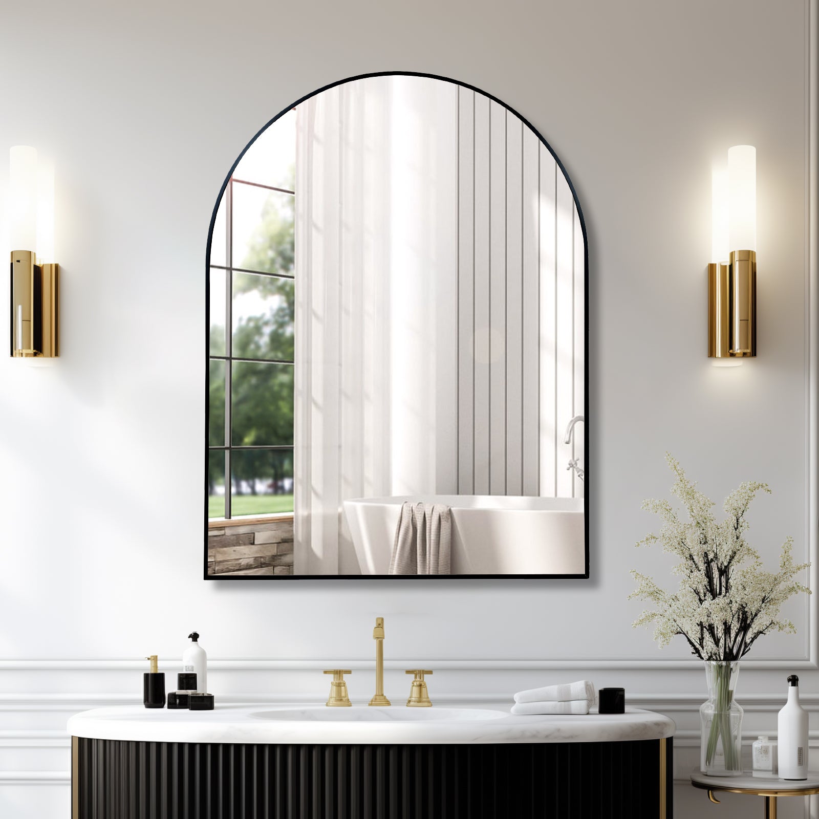 Arley Arched Bathroom Mirror, Black