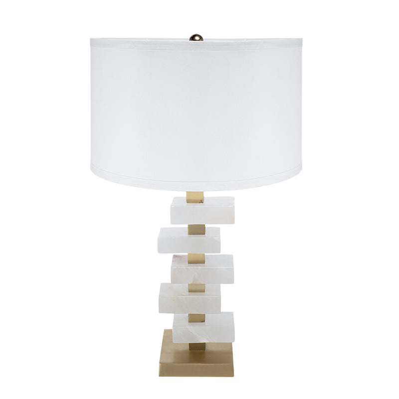 D15x26.7" White and Gold Alabaster Slab Table Lamp (Lamp