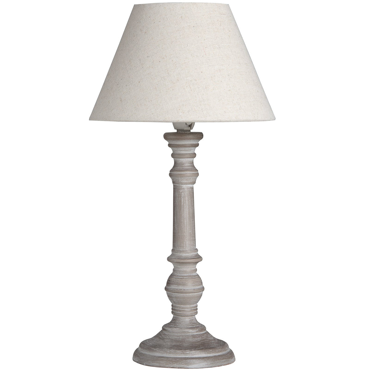 Small Beige Wood Table Lamp 38cm — Bedside Table Lamp, Linen Shade, Pella