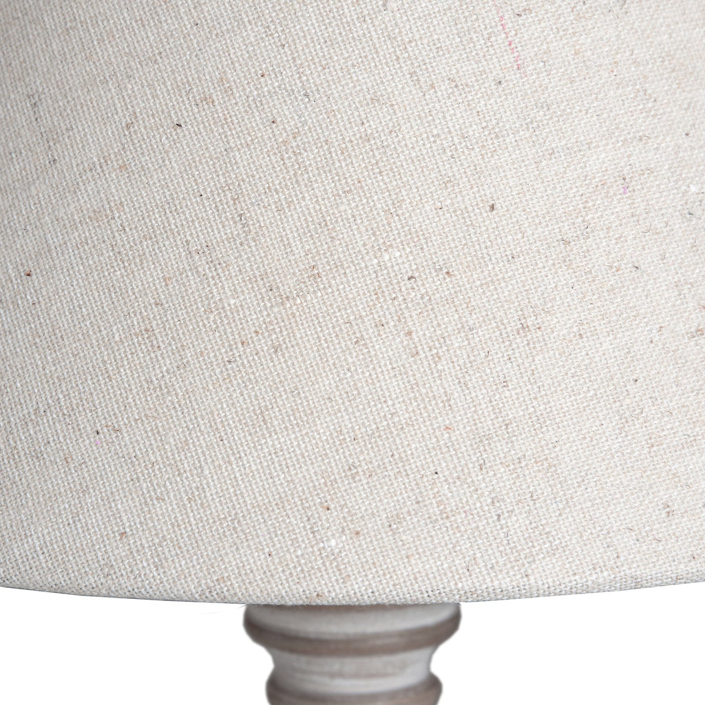 Small Beige Wood Table Lamp 38cm — Bedside Table Lamp, Linen Shade, Pella